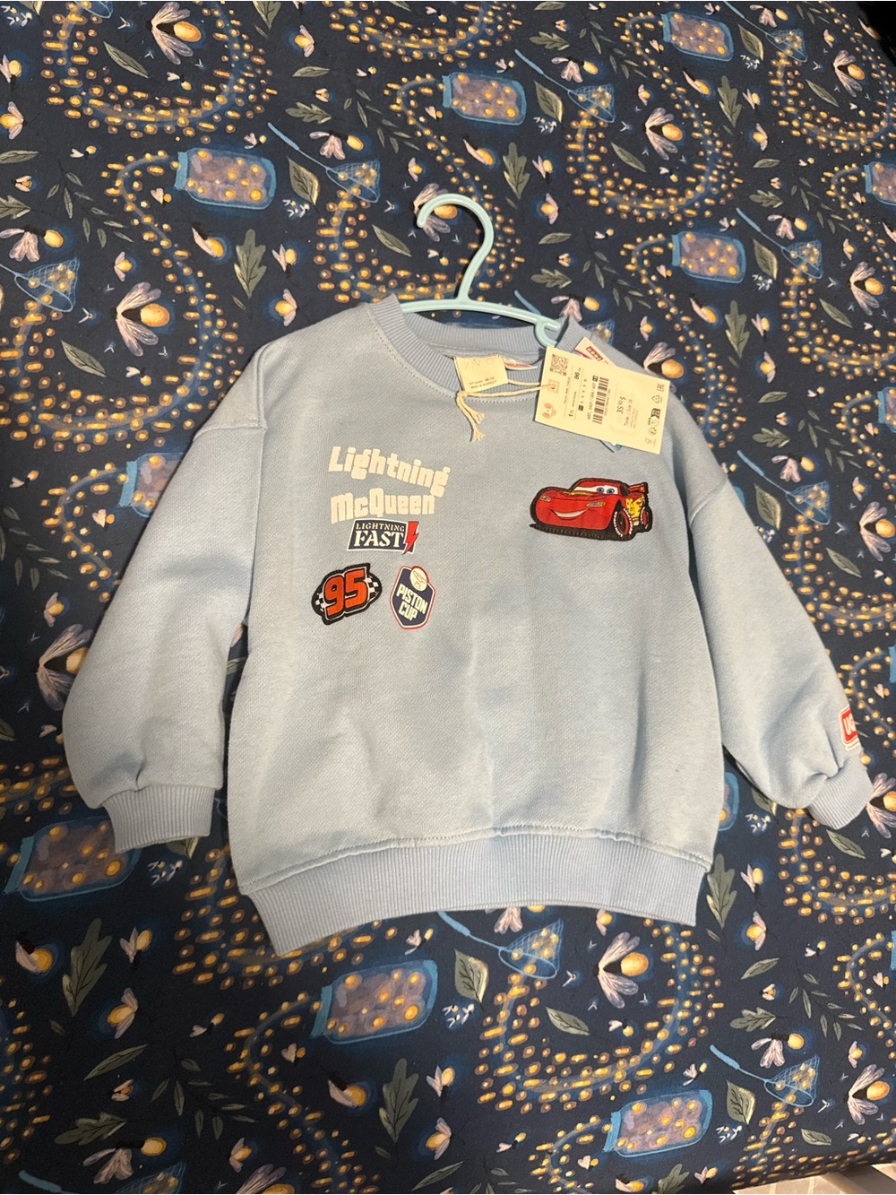 Zara Light Blue Kids Sweatshirt with Lightning McQueen Patches